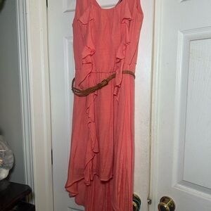 Lily Rose Coral High Low Dress with Ruffles